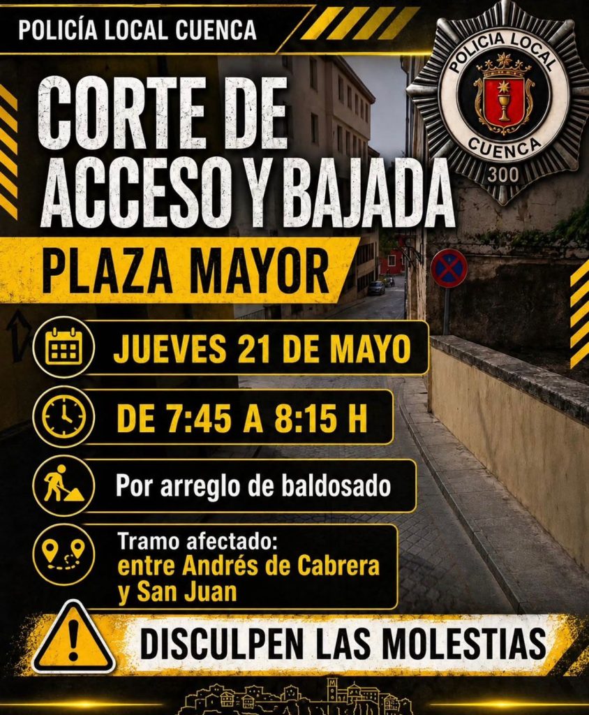 Este jueves se cortará el acceso y bajada a la Plaza Mayor durante media hora por obras en el baldosado entre Andrés de Cabrera y San Juan