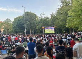 Pantalla gigante en el parque de Santa Ana para ver el España-Francia de semifinales del Mundial