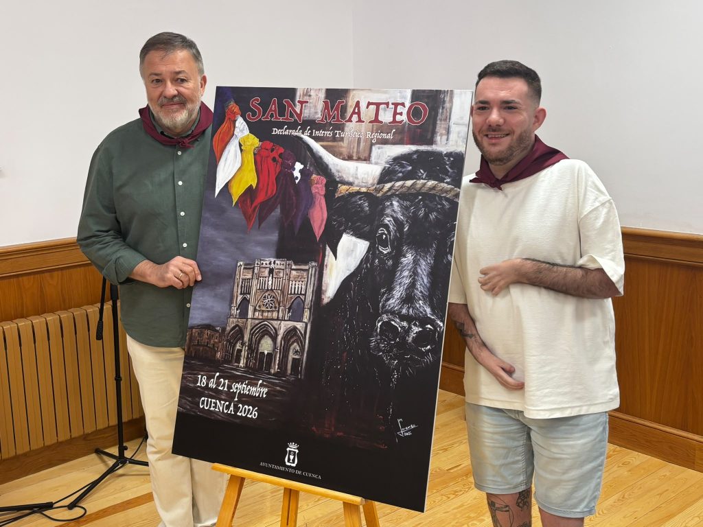 Cuatro elementos diferenciados en el cartel de San Mateo pintado con la boca por Lorenzo Higueras